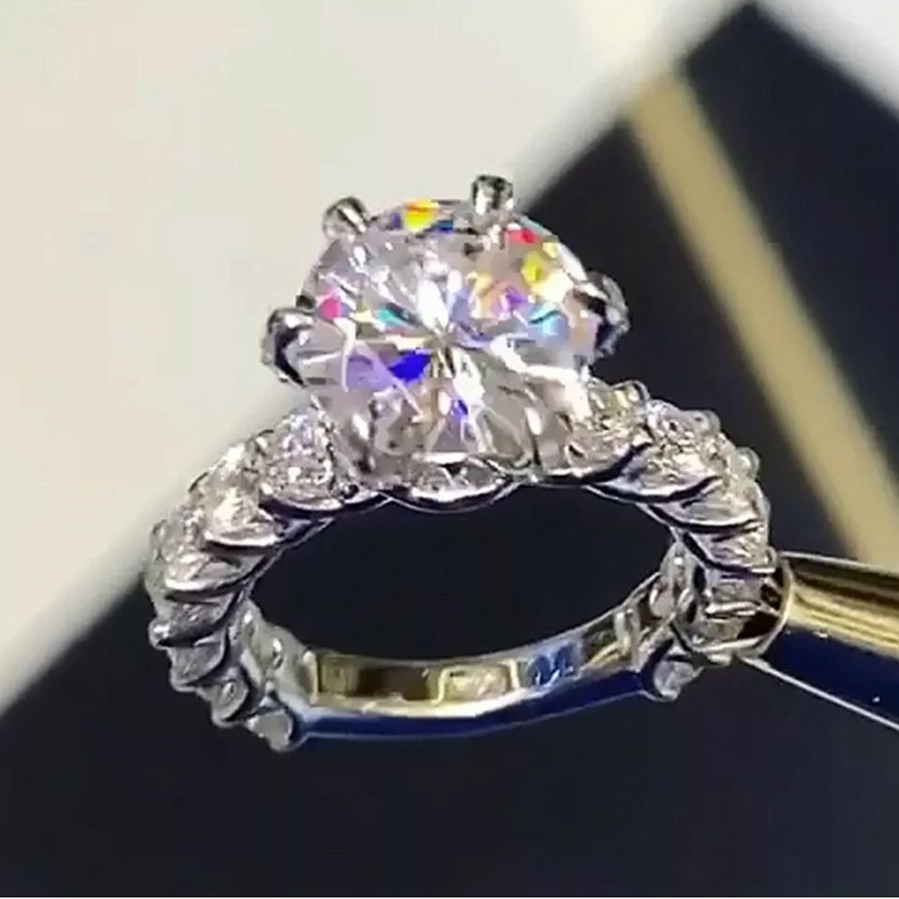 925 Silver Rings Round Cut White Sapphire Ring - Picture 4 of 5